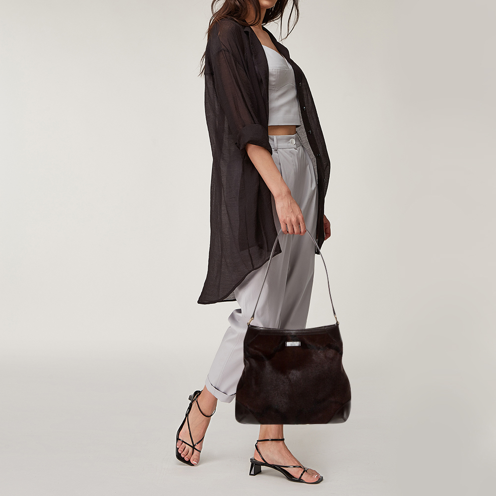 

Gucci Dark Brown Calfhair and Leather Hobo