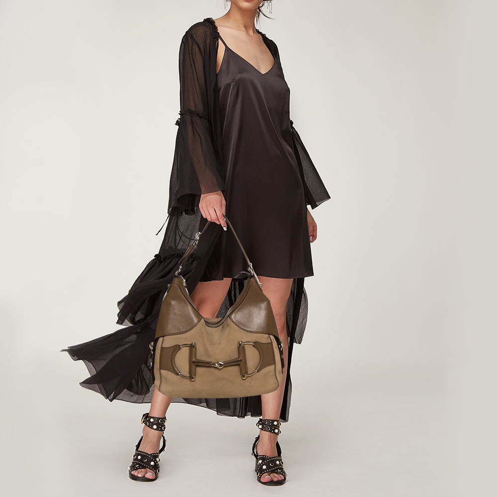 

Gucci Beige/Brown Leather Medium Web Horsebit Heritage Hobo