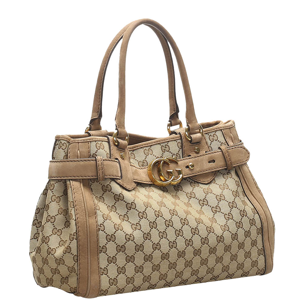 

Gucci Brown GG Canvas Running  Tote Bag, Beige