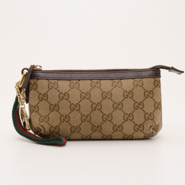 Pre Owned Gucci Brown Monogram GG Wristlet