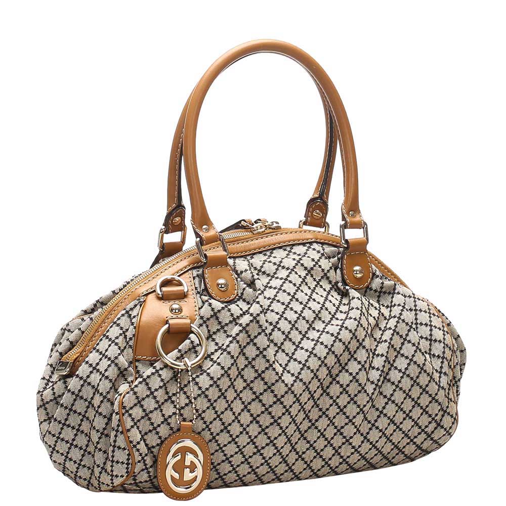 

Gucci Gray Diamante Sukey Canvas Satchel, Beige