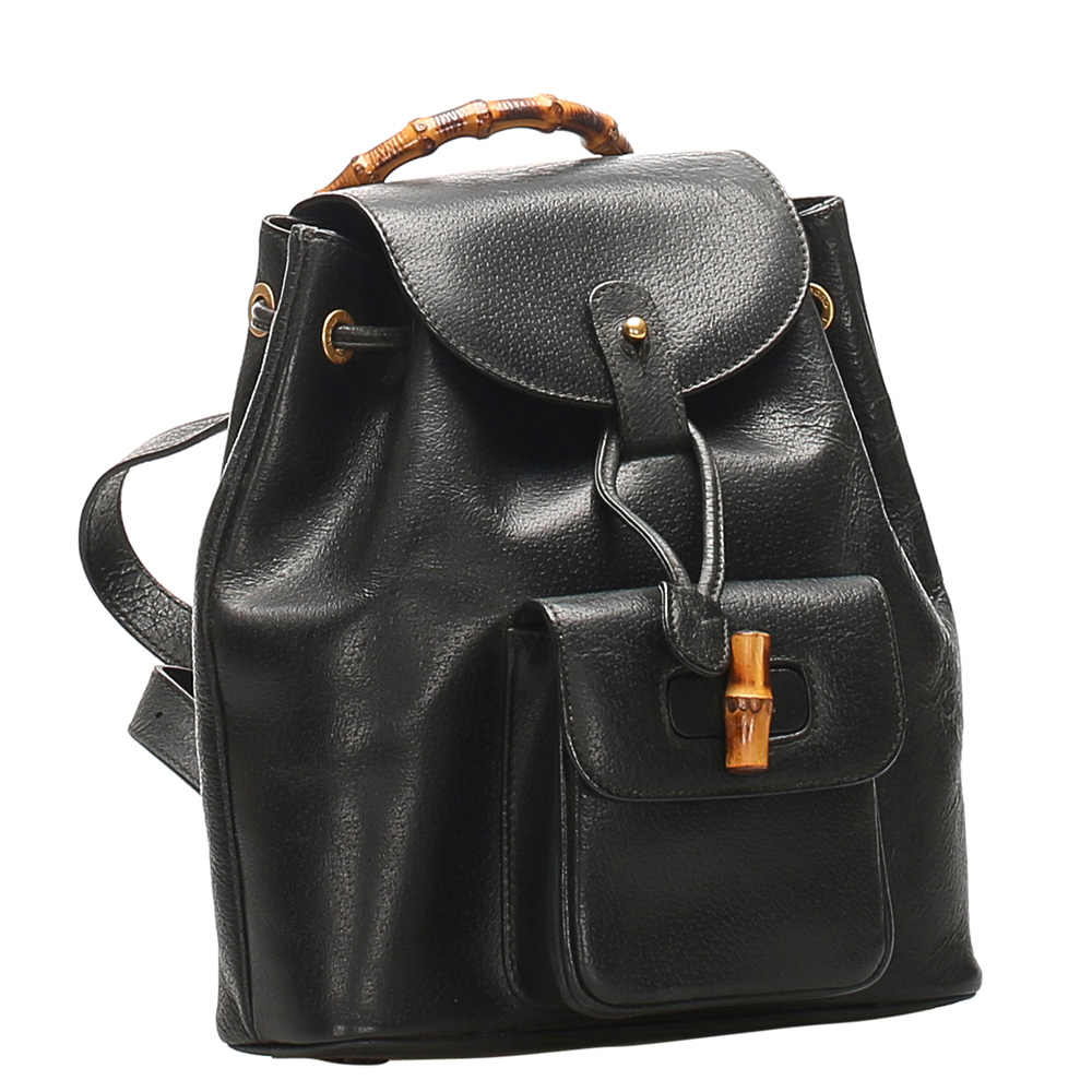 

Gucci Black Bamboo Leather Drawstring Backpack