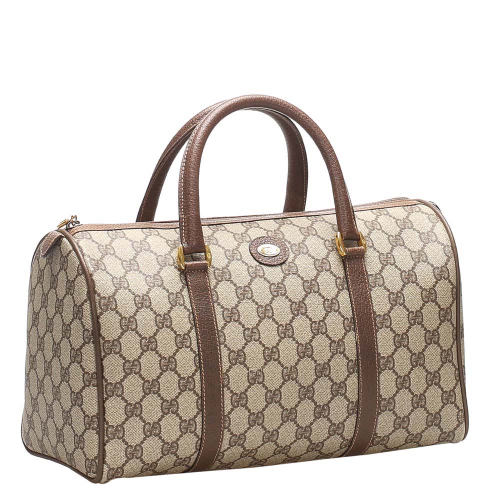

Gucci Brown GG Supreme Boston Bag, Beige