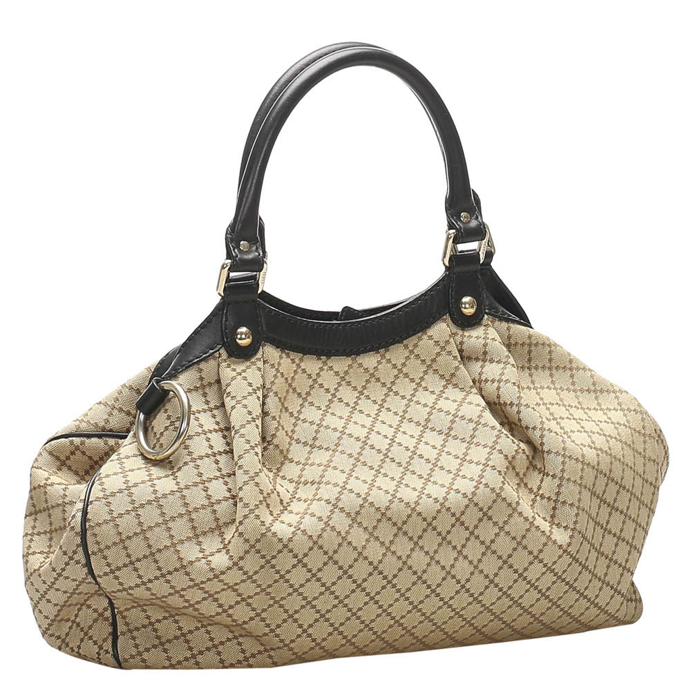 

Gucci Brown Diamante Sukey Canvas Satchel, Beige