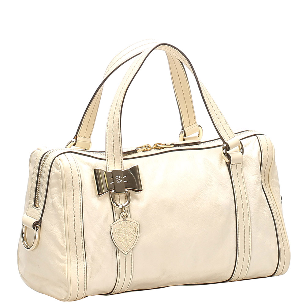 

Gucci White Leather Duchessa Boston Bag