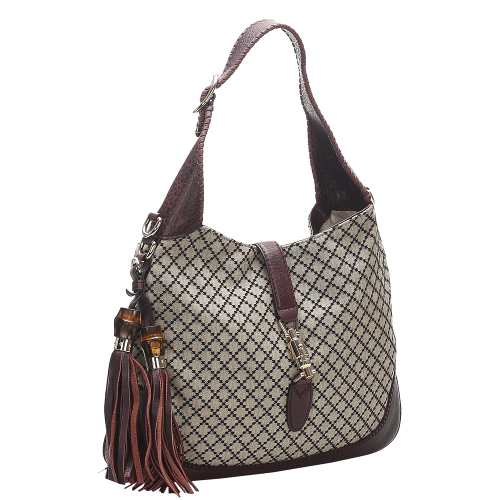 

Gucci Brown Diamante Canvas New Jackie Satchel Bag