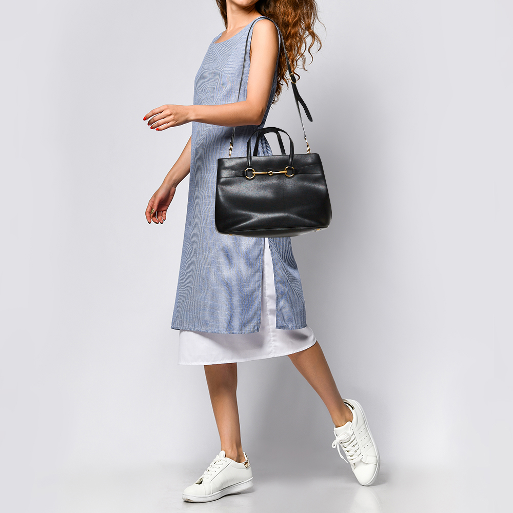 

Gucci Black Leather Medium Bright Bit Tote