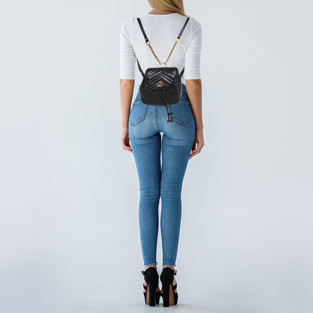 

Gucci Black Matelasse Leather GG Marmont Backpack
