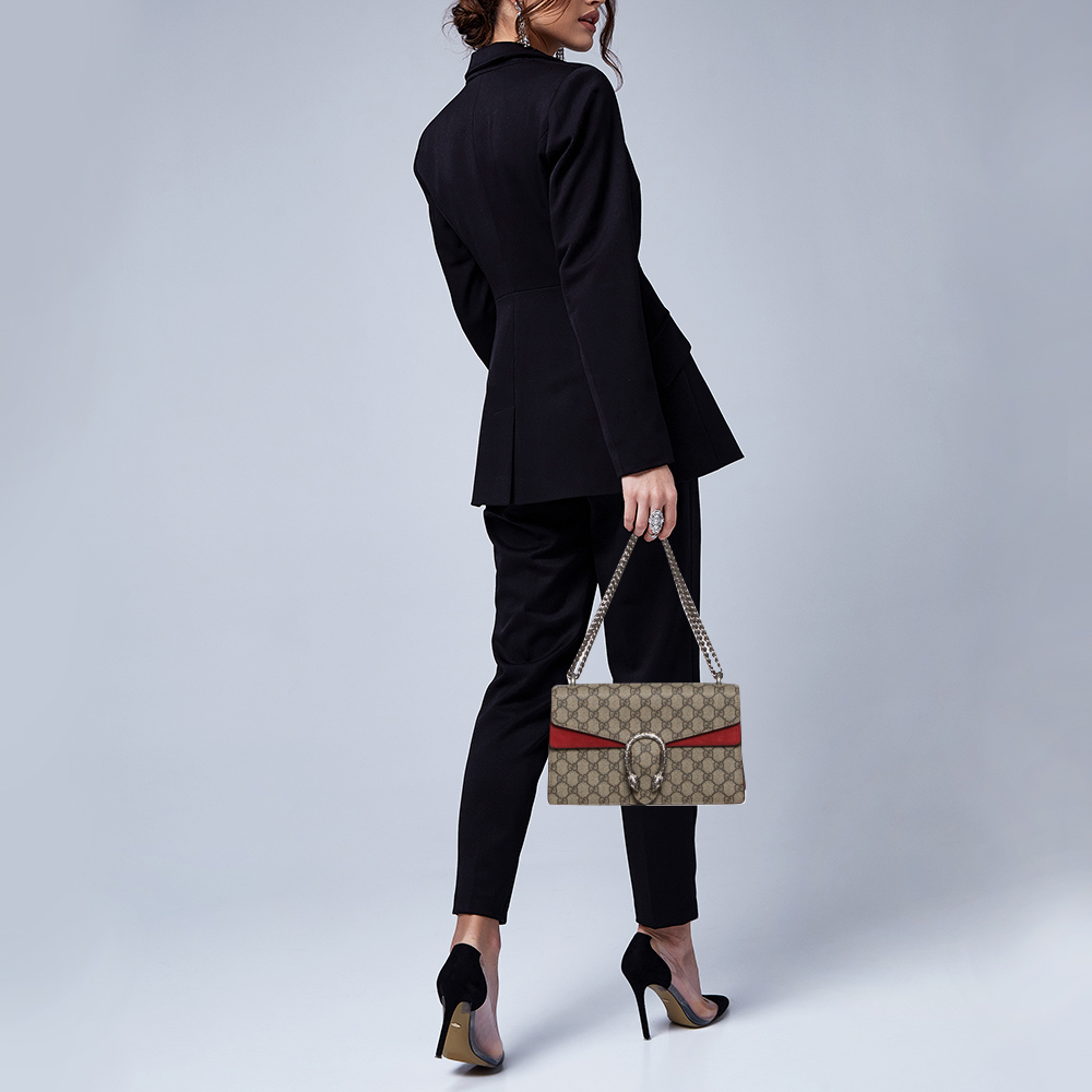 

Gucci Beige/Red GG Supreme Canvas and Suede Small Dionysus Shoulder Bag