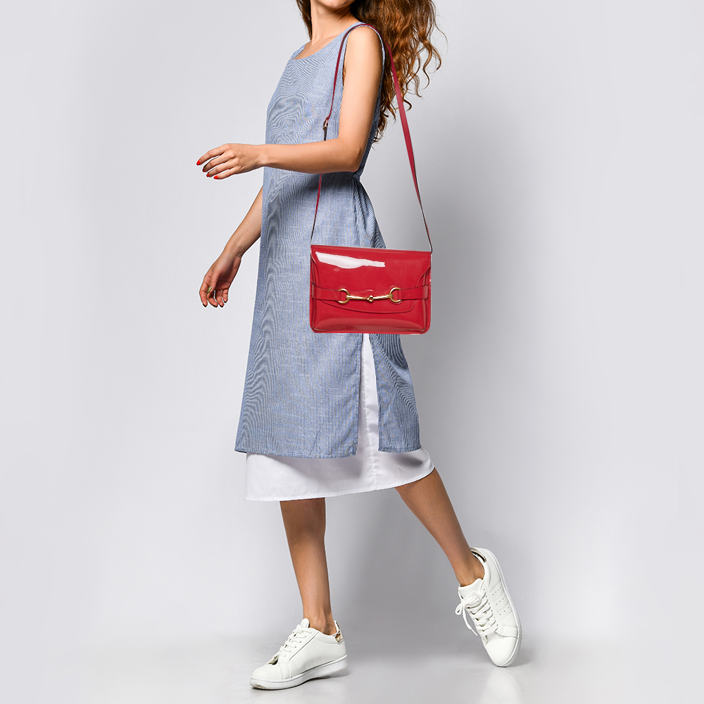 

Gucci Raspberry Red Patent Leather Large Horsebit Shoulder Bag