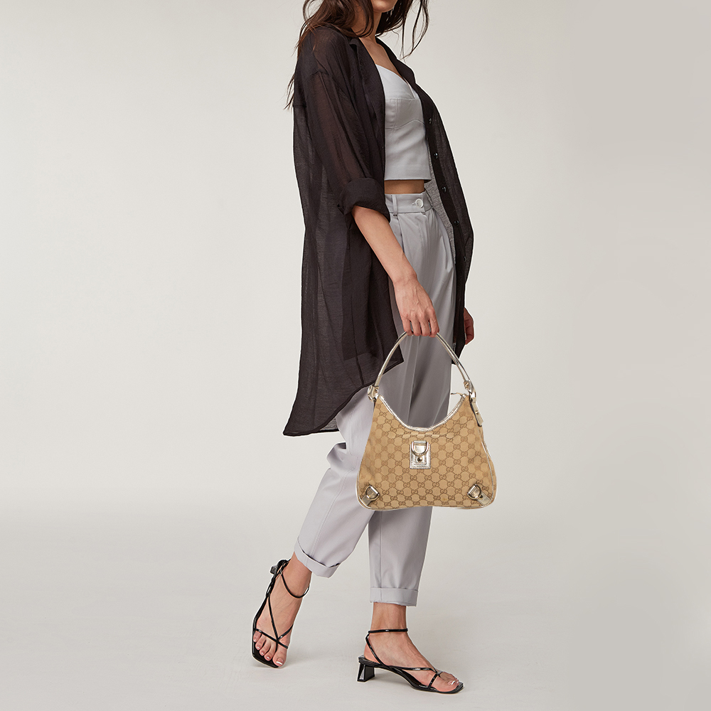 

Gucci Beige/Gold GG Canvas Small Abbey D Ring Hobo