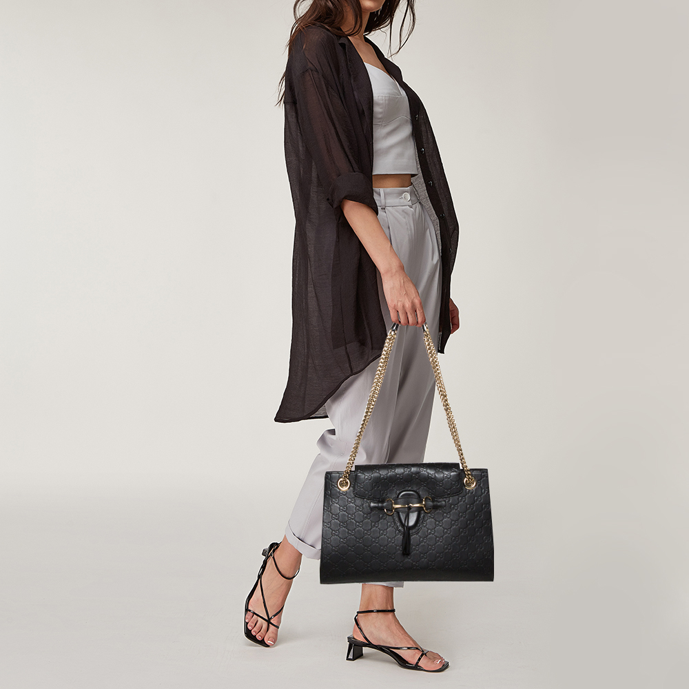 

Gucci Black Guccissima Leather Large Emily Chain Shoulder Bag