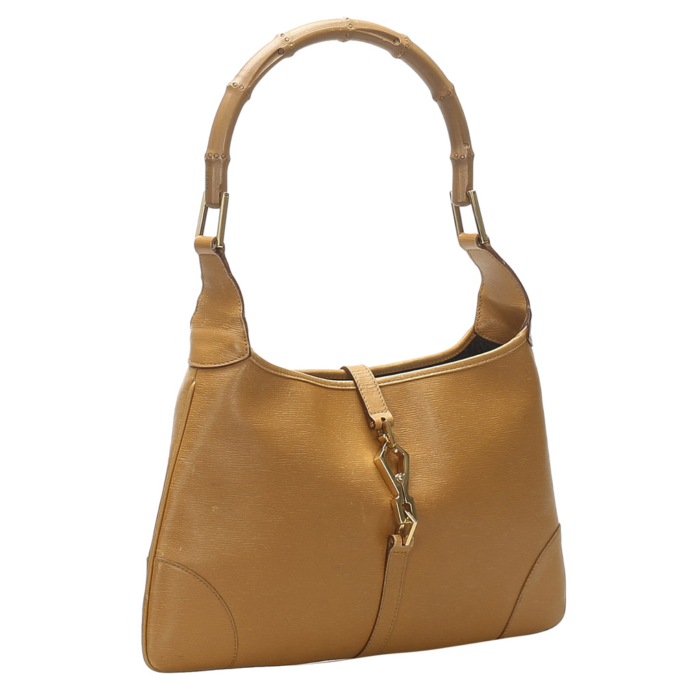 

Gucci Brown Leather Bamboo Jackie Bag, Beige