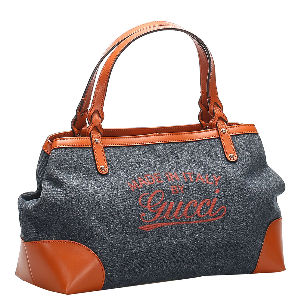 

Gucci Blue/Brown Denim And Leather Craft Tote Bag