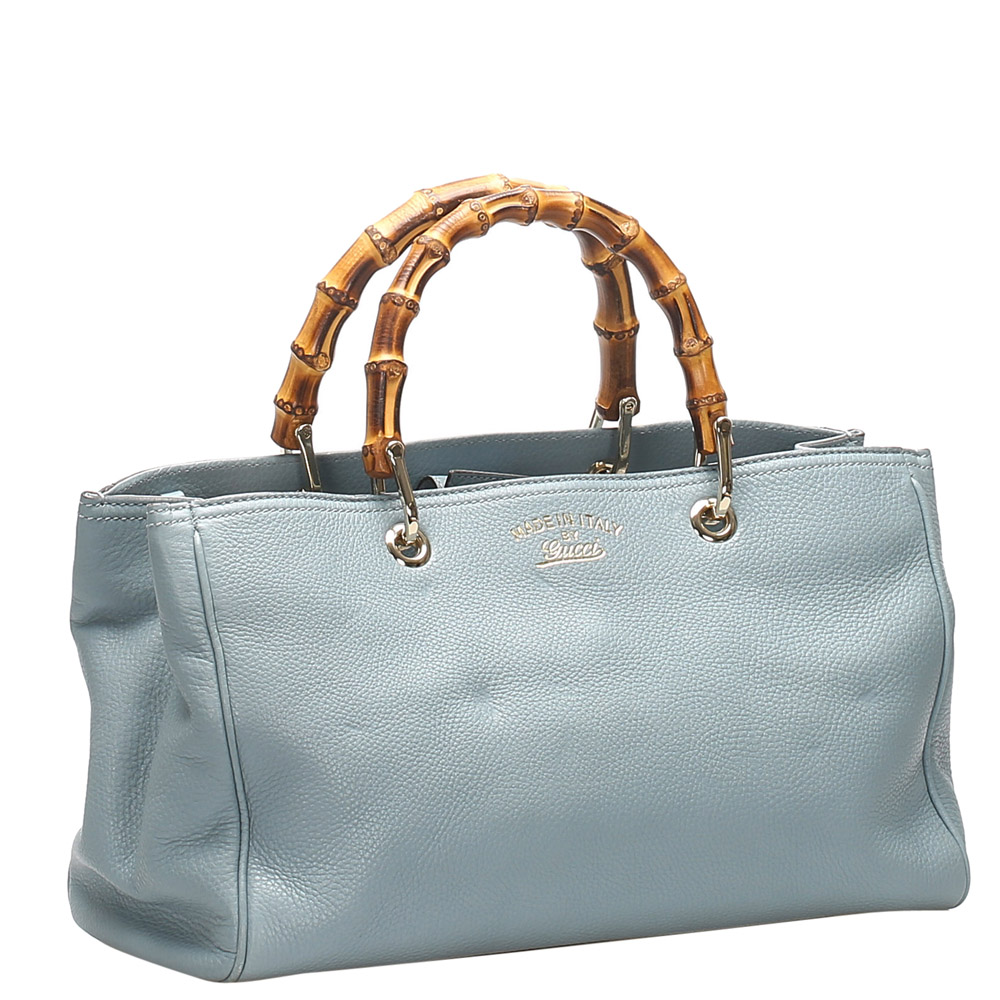 

Gucci Blue Leather Bamboo Shopper Bag