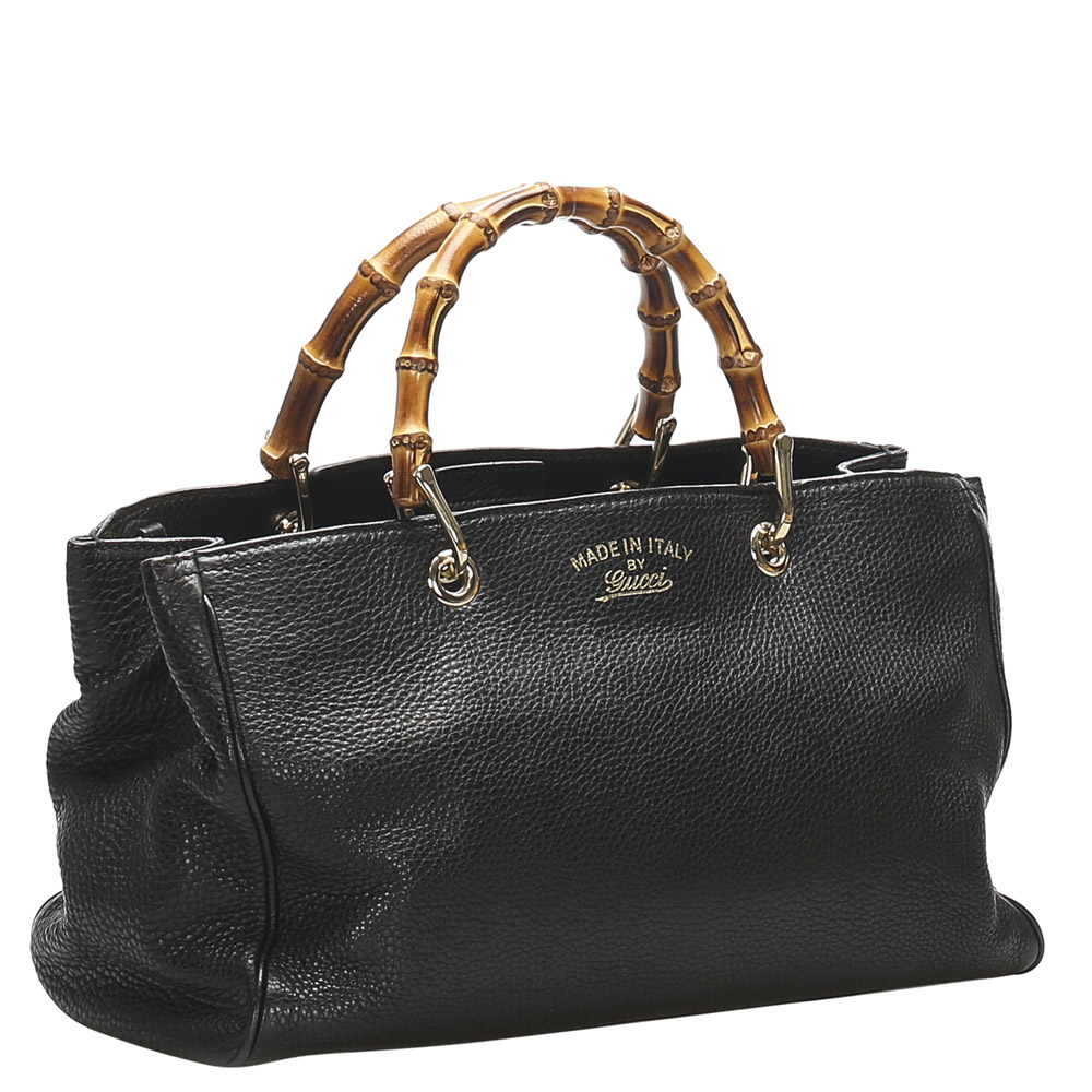 

Gucci Black Leather Bamboo Shopper Bag