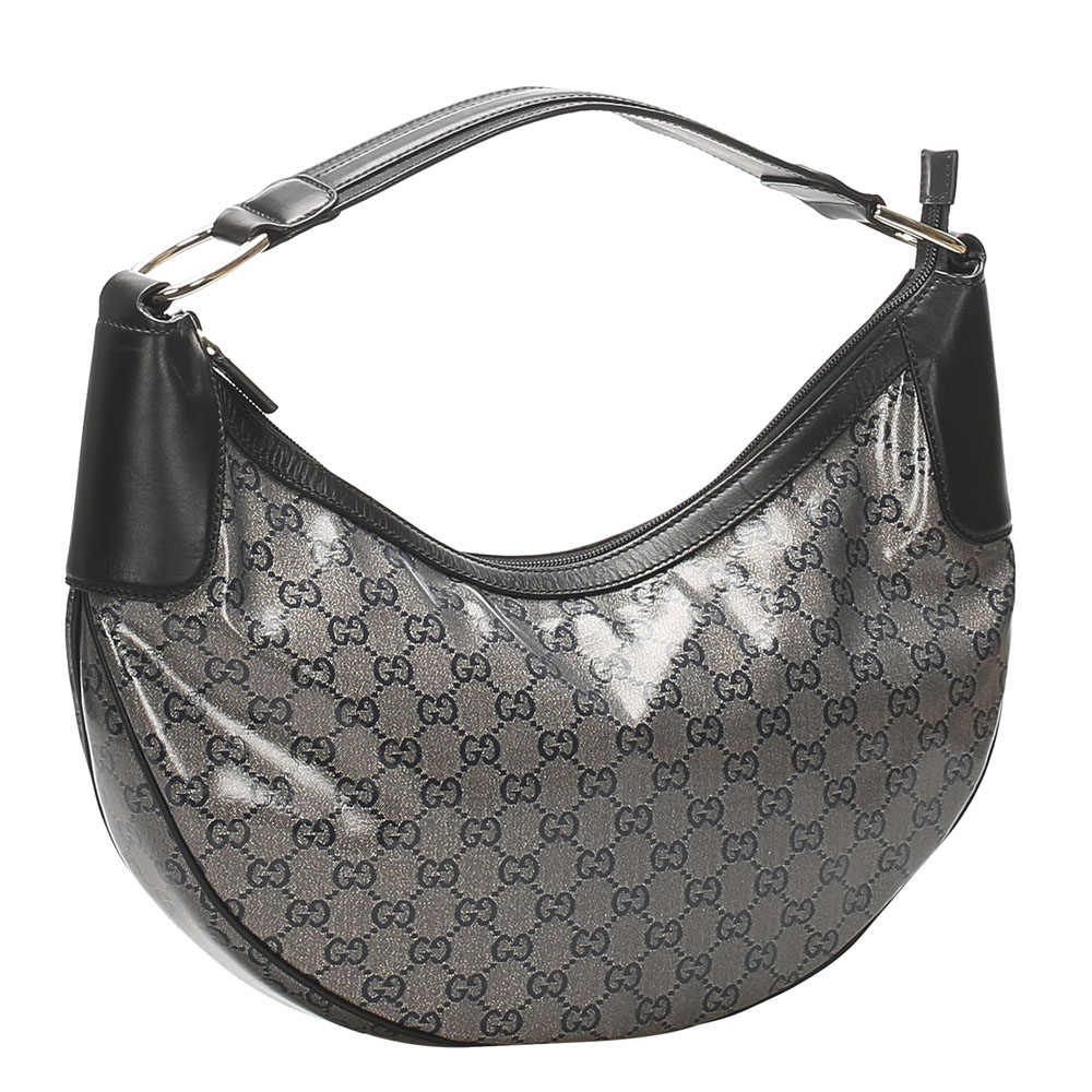 

Gucci Grey GG Crystal Half Moon Hobo Bag