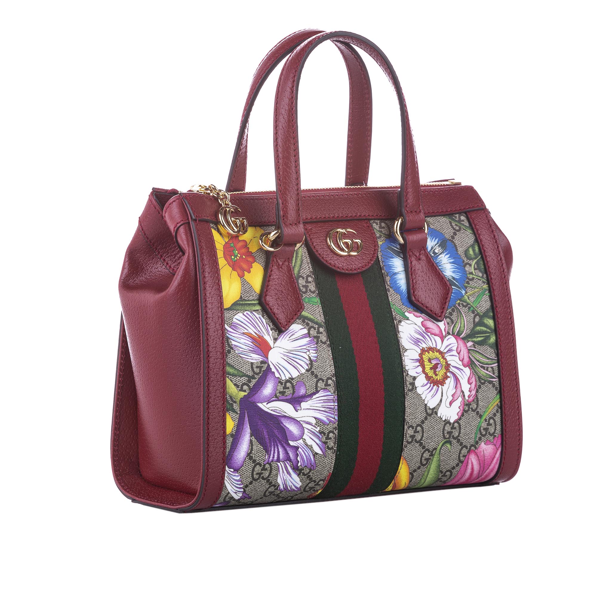 

Gucci Red Leather GG Flora Coated Canvas Ophidia Small Tote Bag, Multicolor