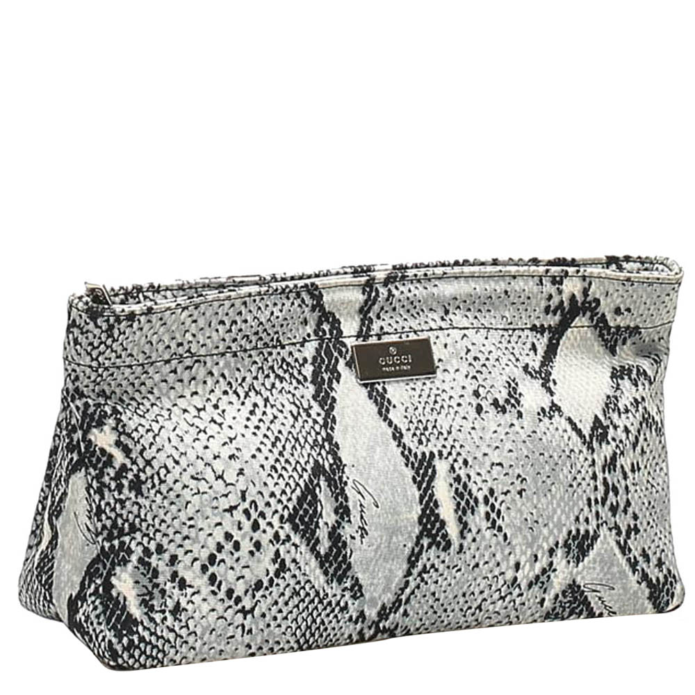 

Gucci Grey Python Print Nylon Pouch