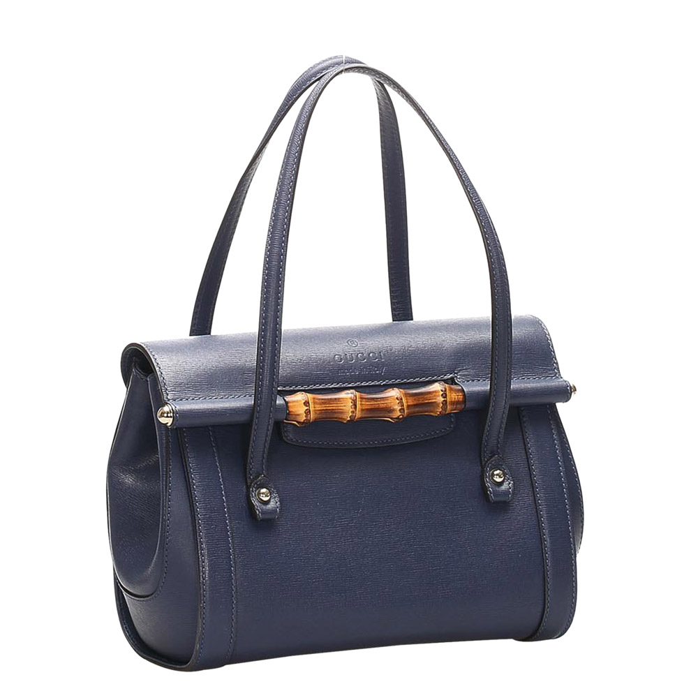 

Gucci Blue Leather Bamboo Bar Shoulder Bag, Navy blue