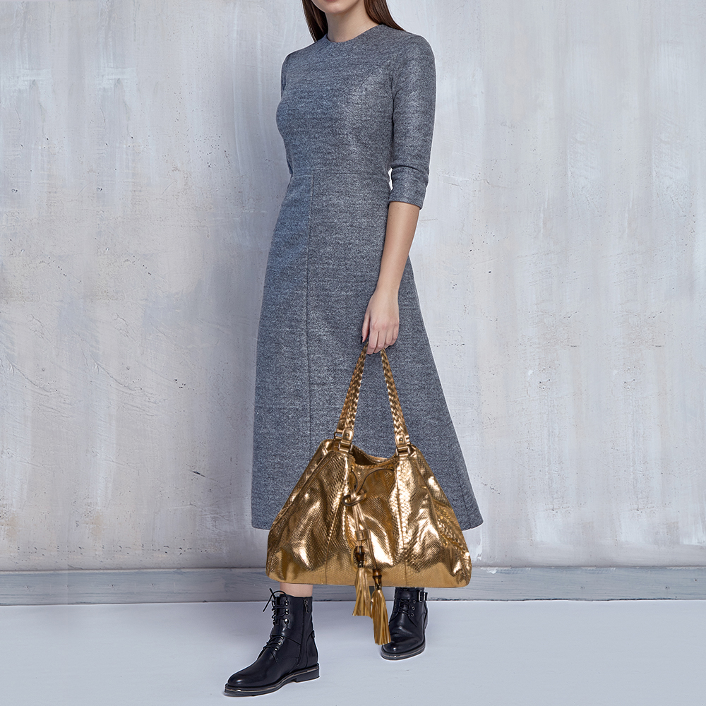 

Gucci Metallic Gold Snakeskin Large Peggy Shoulder Bag