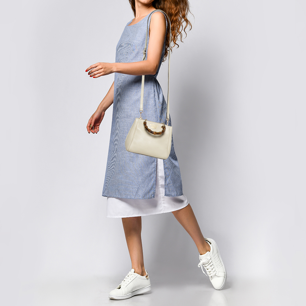 

Gucci Off White Leather Mini Bamboo Tote