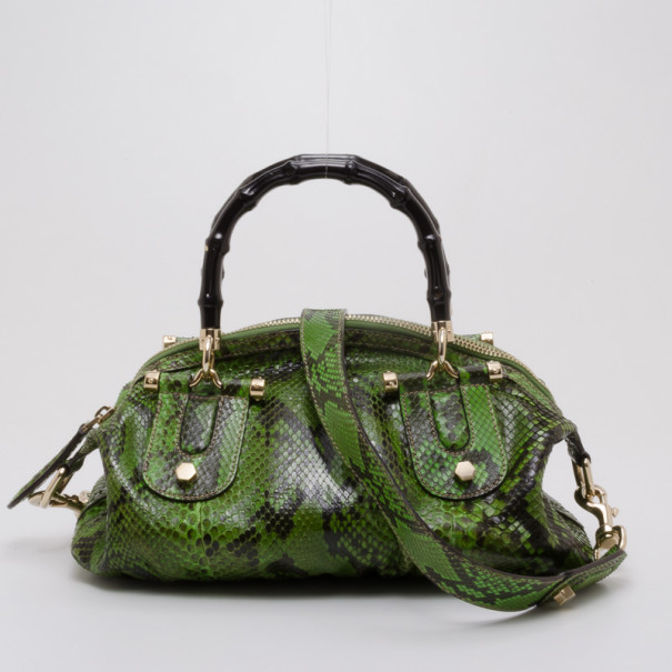 Pre Owned Gucci Pop Python Bamboo Handle Bag
