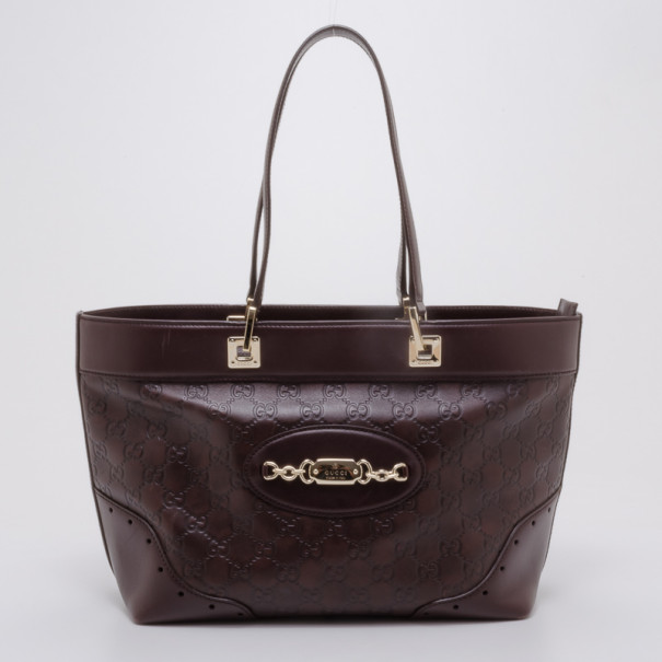 Pre Owned Gucci Guccissima Large Punch Tote Chocolate Brown
