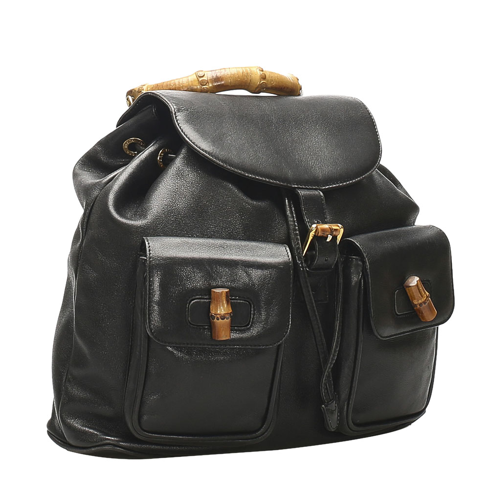 

Gucci Black Bamboo Drawstring Leather Backpack