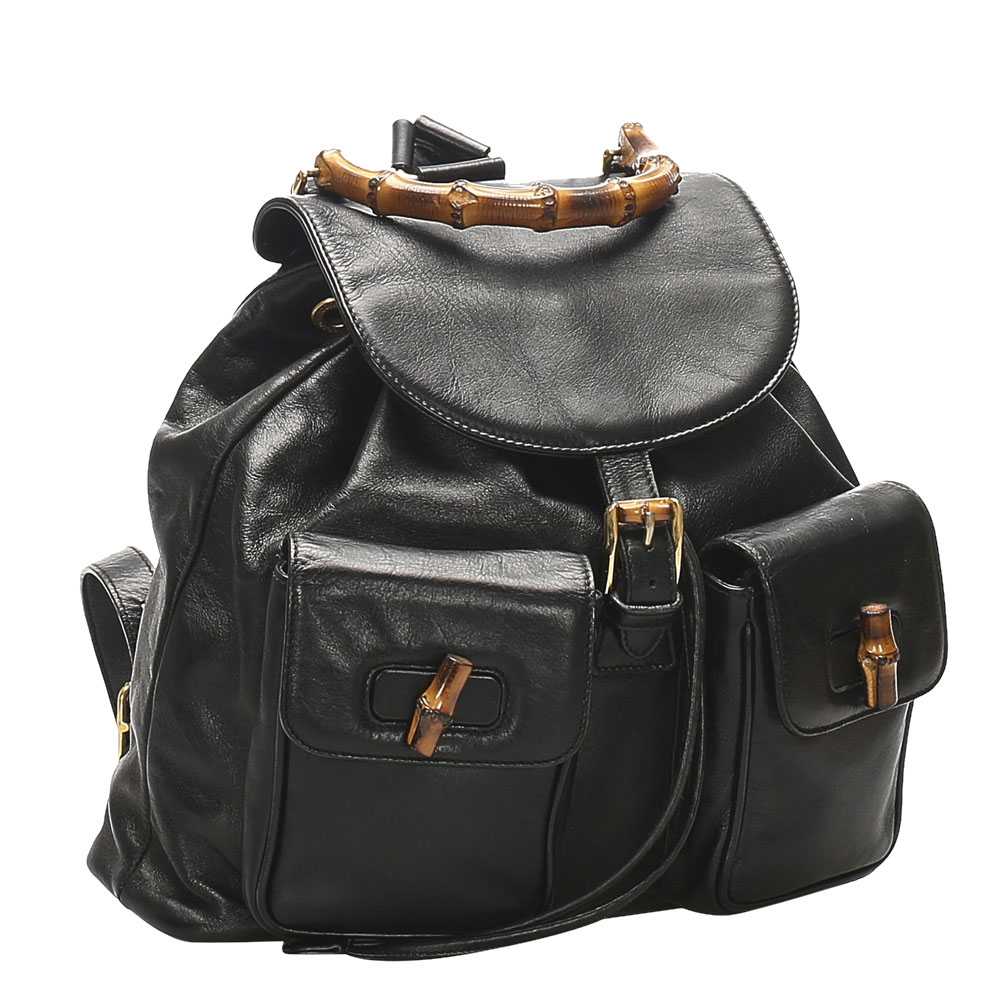 

Gucci Black Bamboo Drawstring Leather Backpack