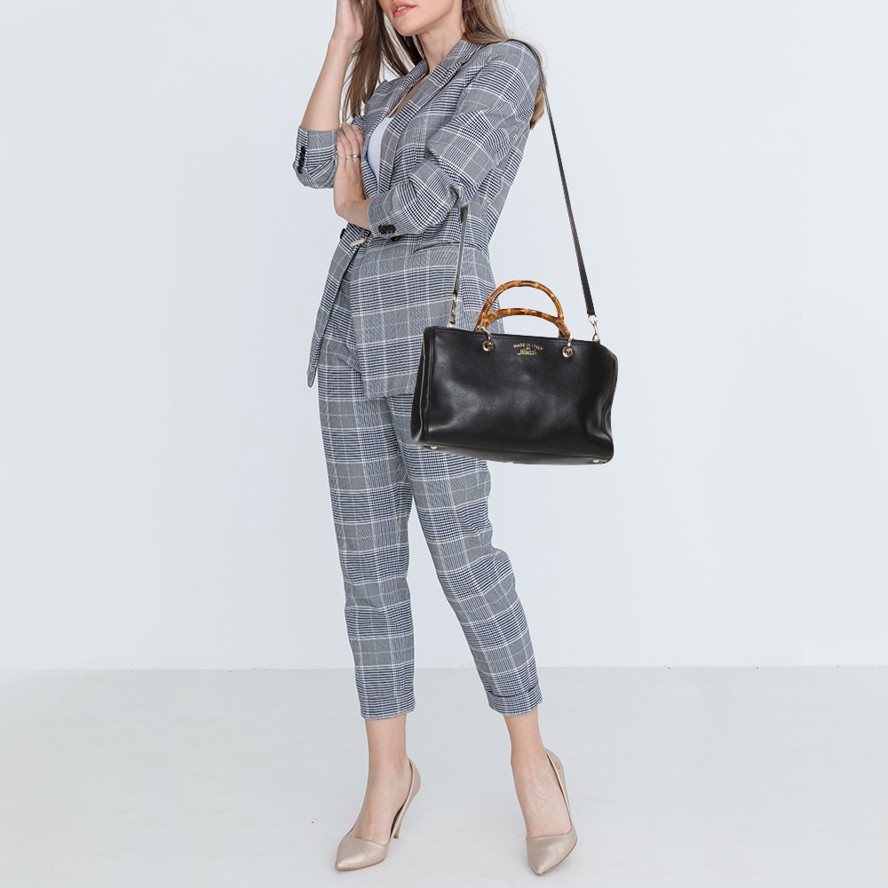

Gucci Black Leather Medium Bamboo Shopper Tote
