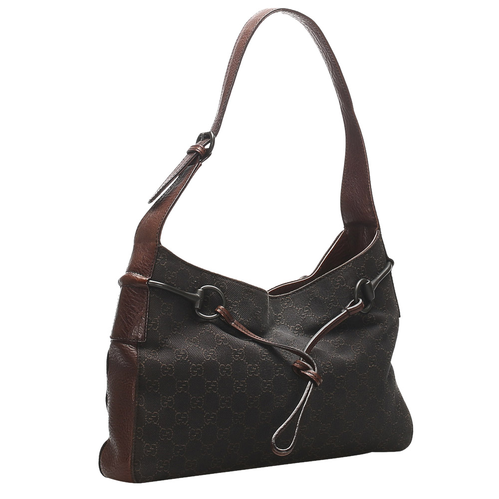 

Gucci Black/Brown GG Canvas Horsebit Shoulder Bag