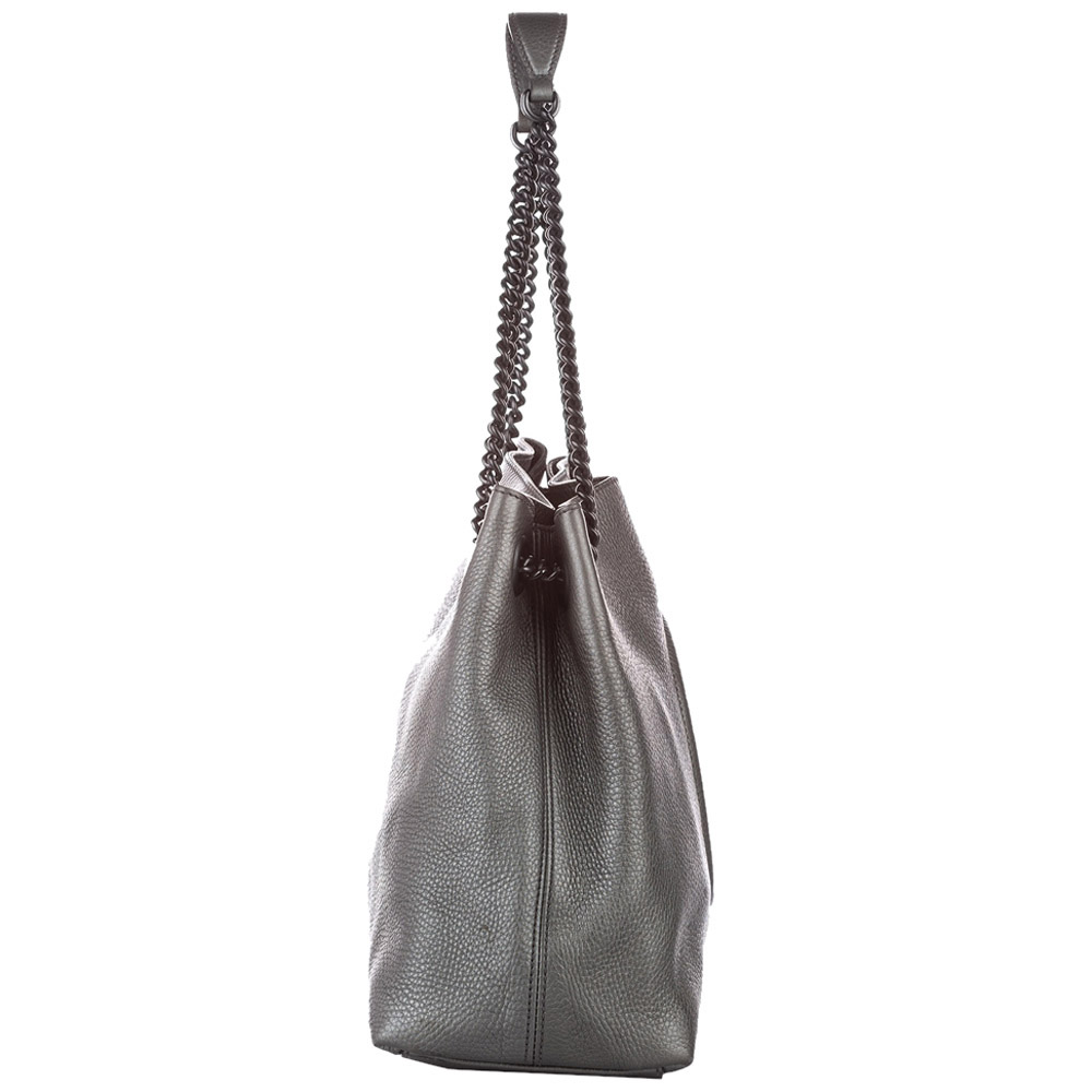

Gucci Metallic Silver Leather Soho Chain Tote Bag