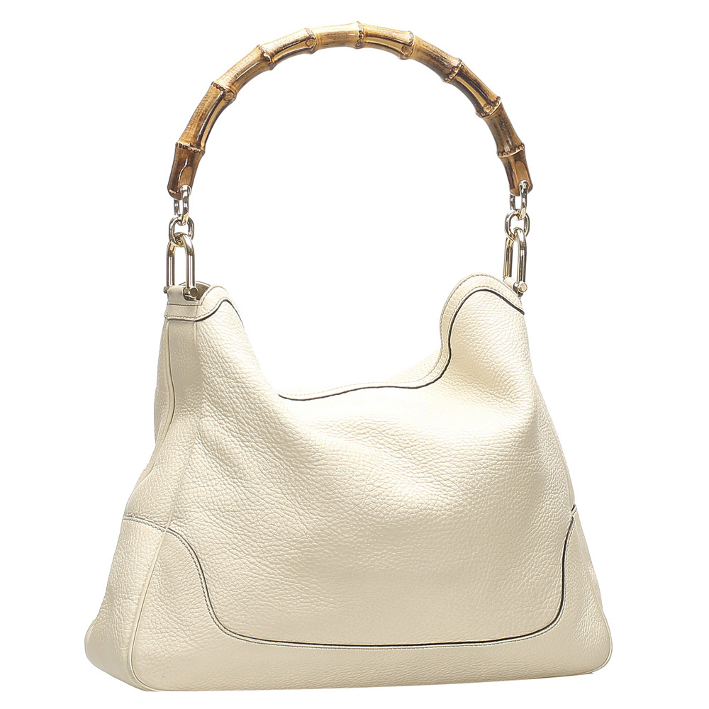 

Gucci White Diana Leather Bamboo Satchel Bag