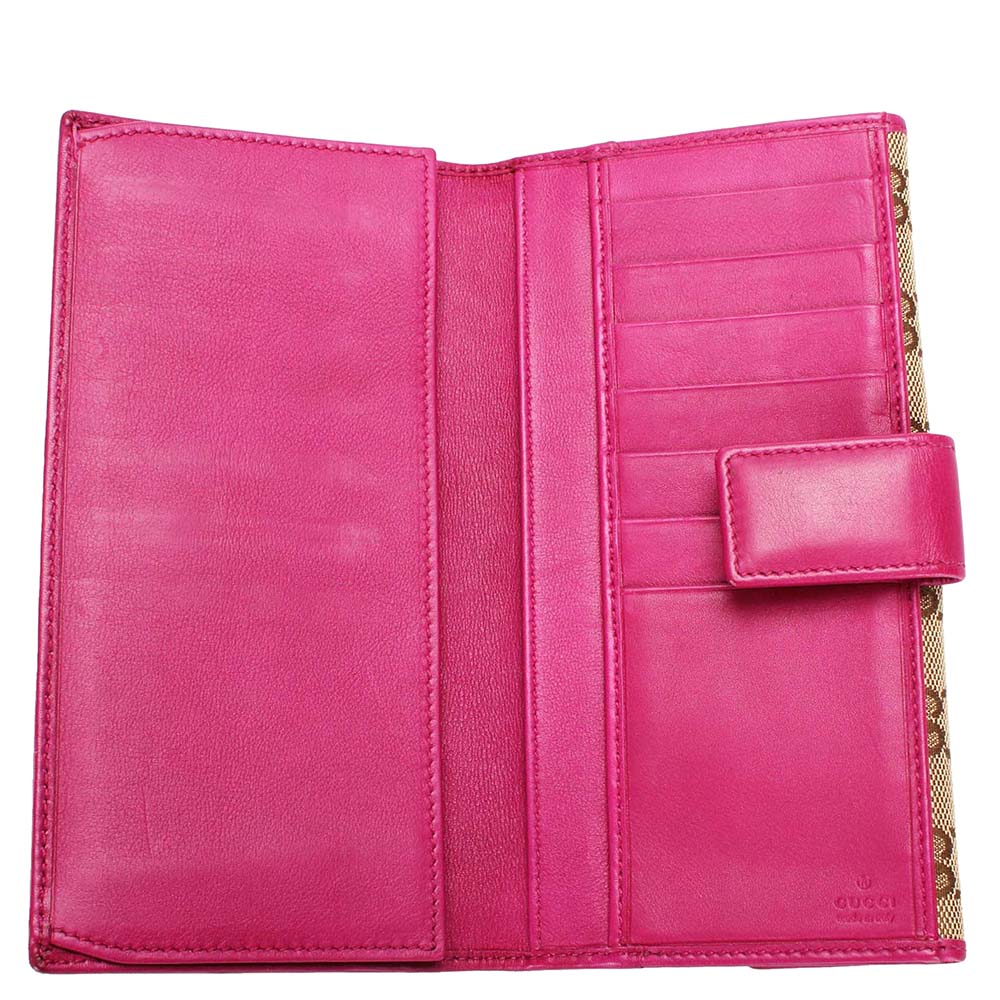 

Gucci Brown/Pink GG Canvas Long Wallet, Beige