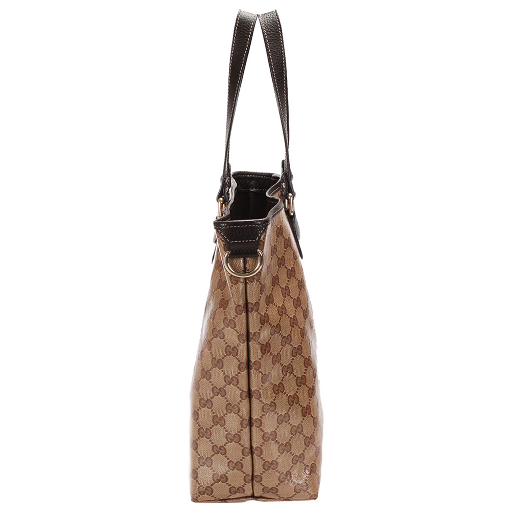 

Gucci Brown Vinyl GG Crystal Tote Bag, Beige