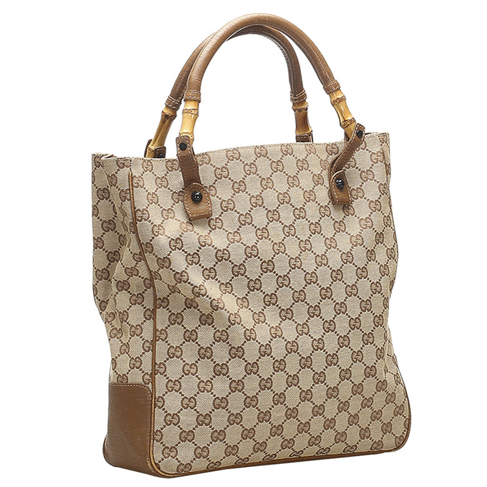 

Gucci Brown/Beige GG Canvas Bamboo Tote Bag