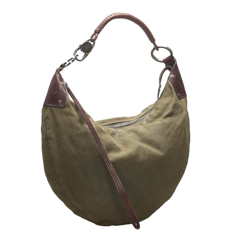 

Gucci Brown/Khaki Half Moon Canvas Shoulder Bag, Multicolor