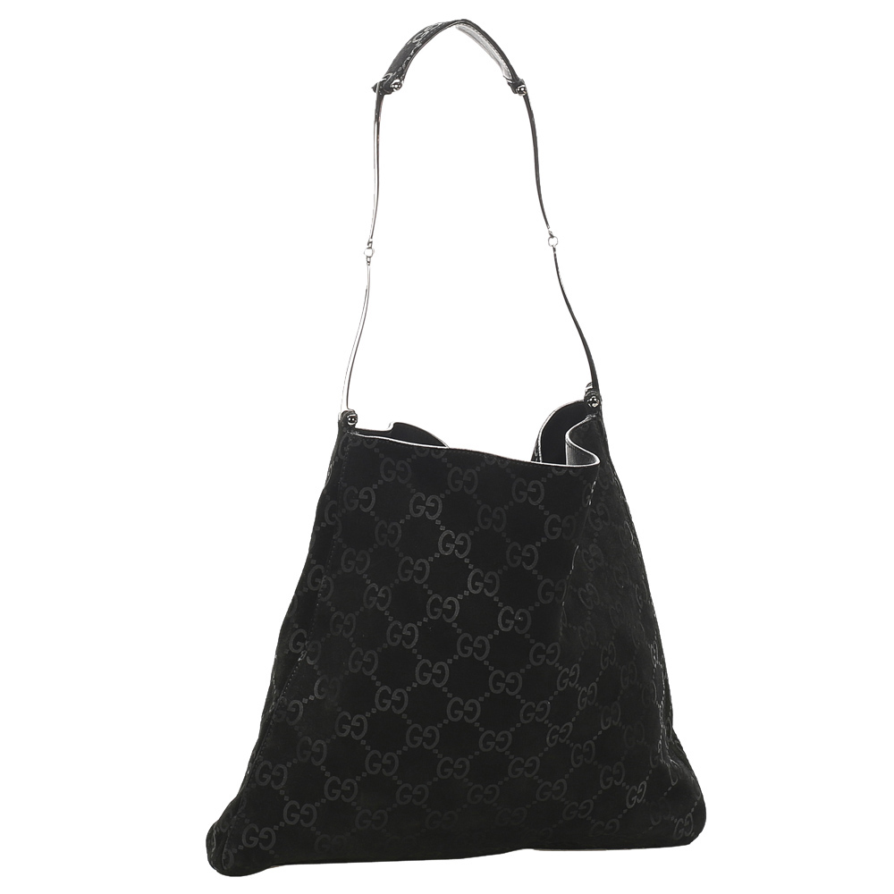 

Gucci Black Leather GG Suede Shoulder Bag