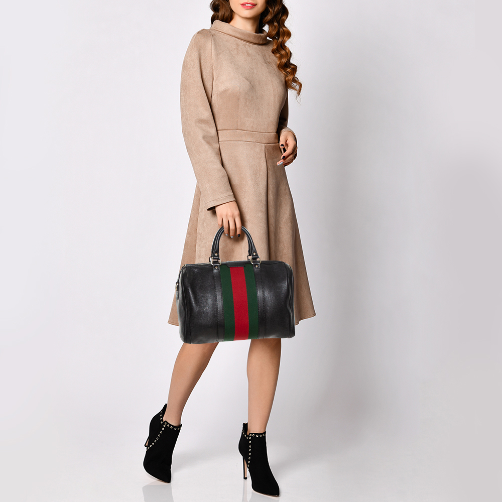 

Gucci Black Leather Medium Vintage Web Joy Boston Bag