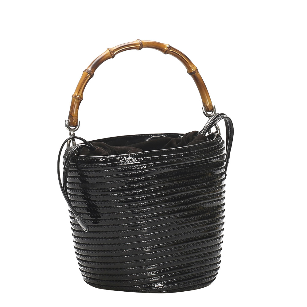 

Gucci Black Patent Bamboo Vintage Bucket Bag