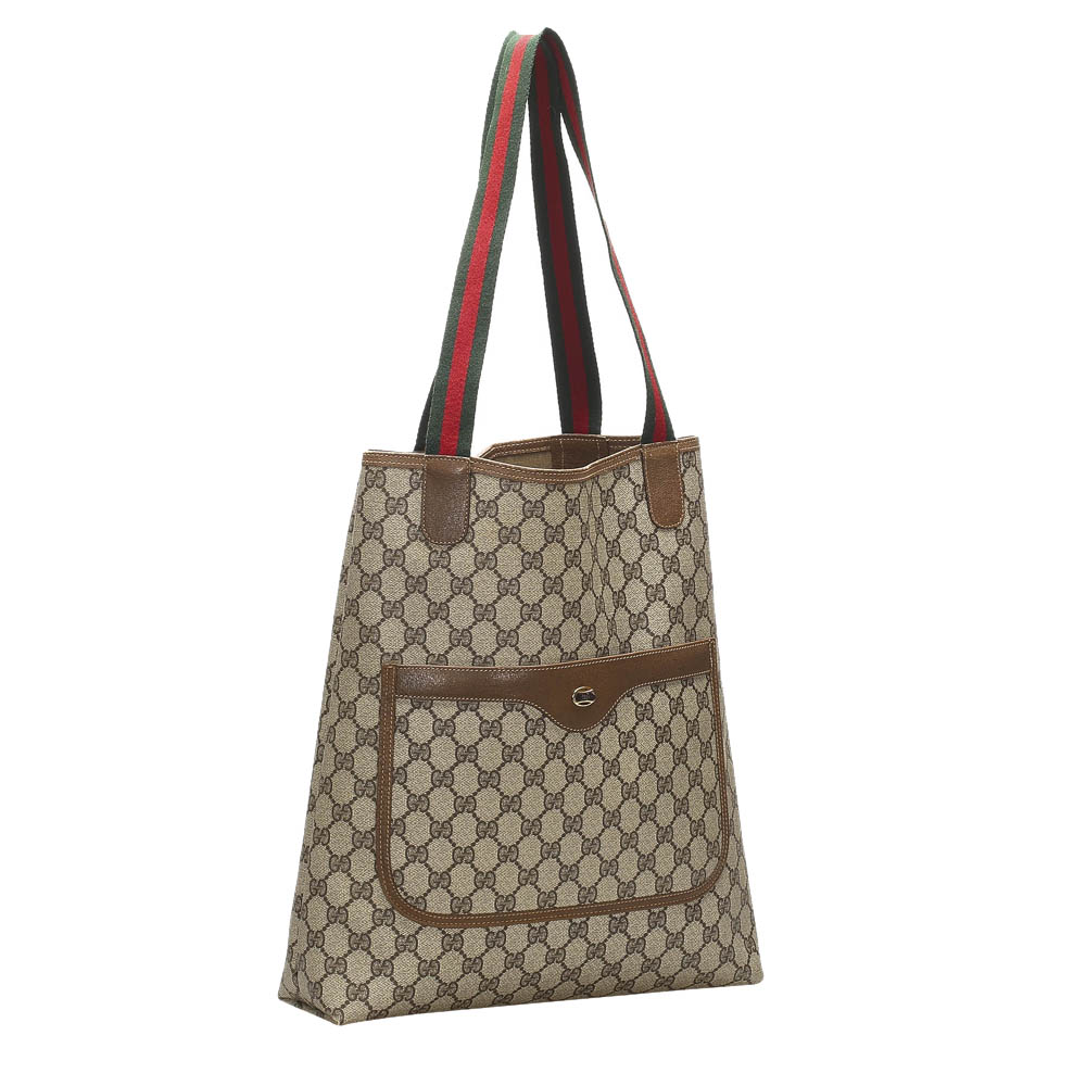 

Gucci Brown/Beige GG Supreme Canvas Web Tote Bag