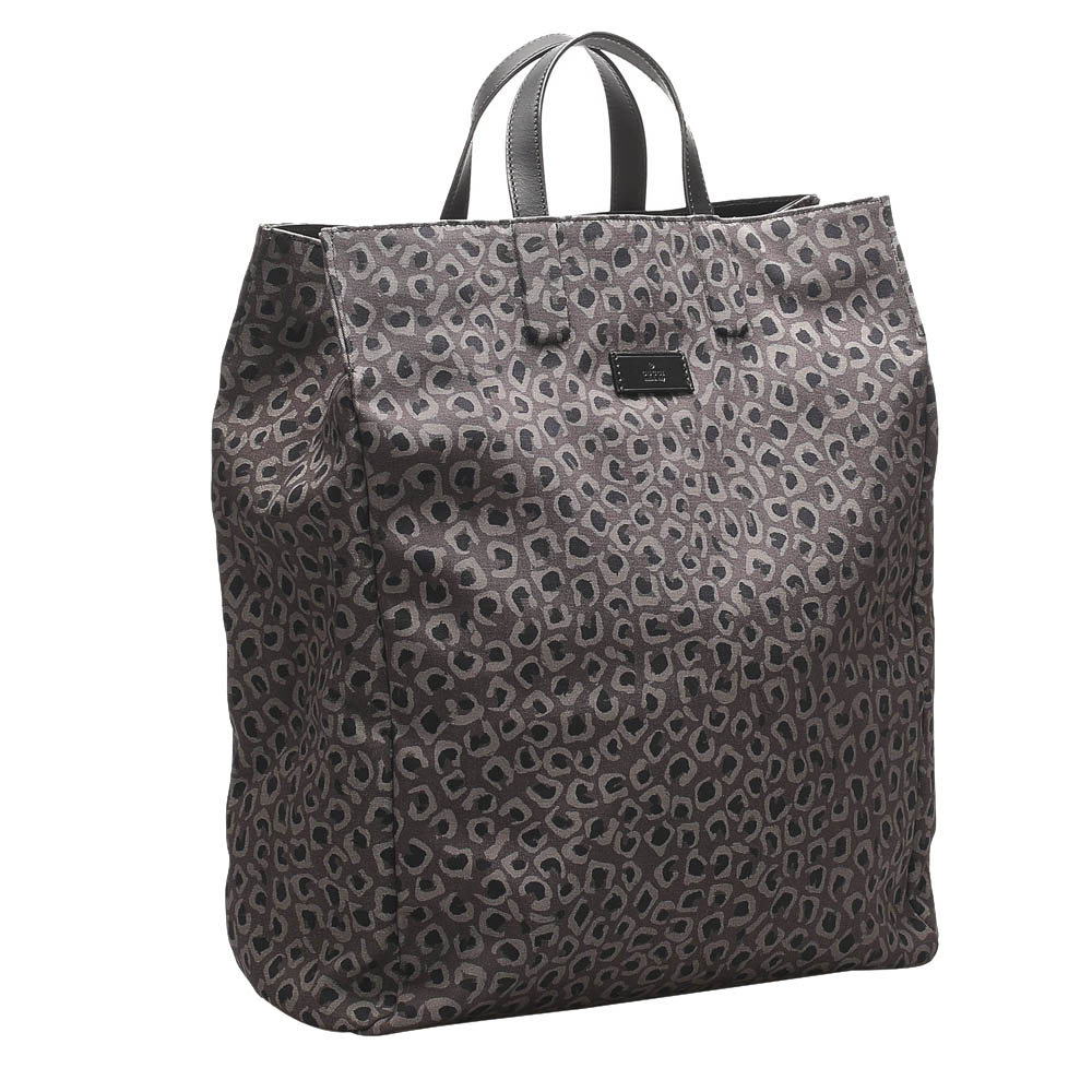 

Gucci Brown Leopard Printed Nylon Tote Bag, Black
