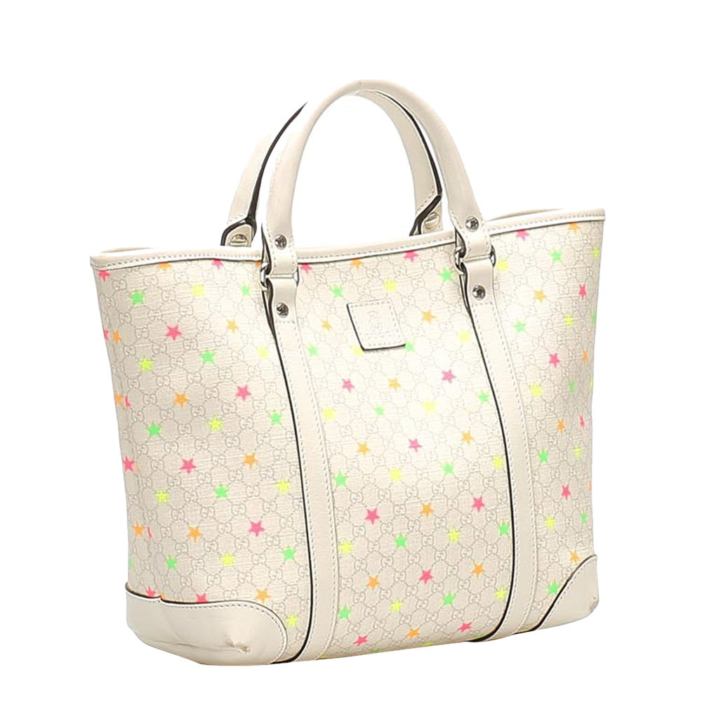 

Gucci White GG Supreme Leather Star Tote Bag, Multicolor