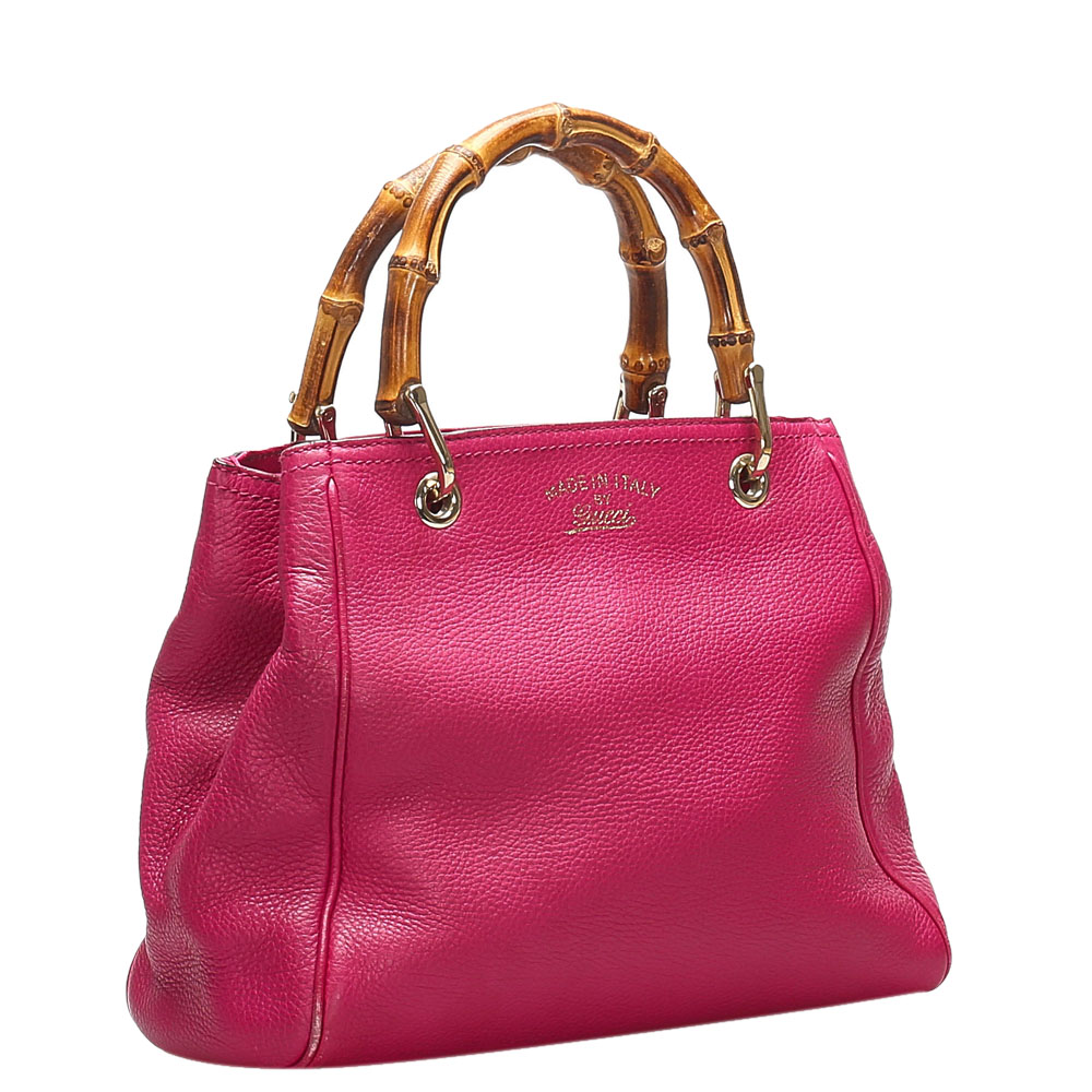 

Gucci Pink Leather Bamboo Shopper Tote Bag