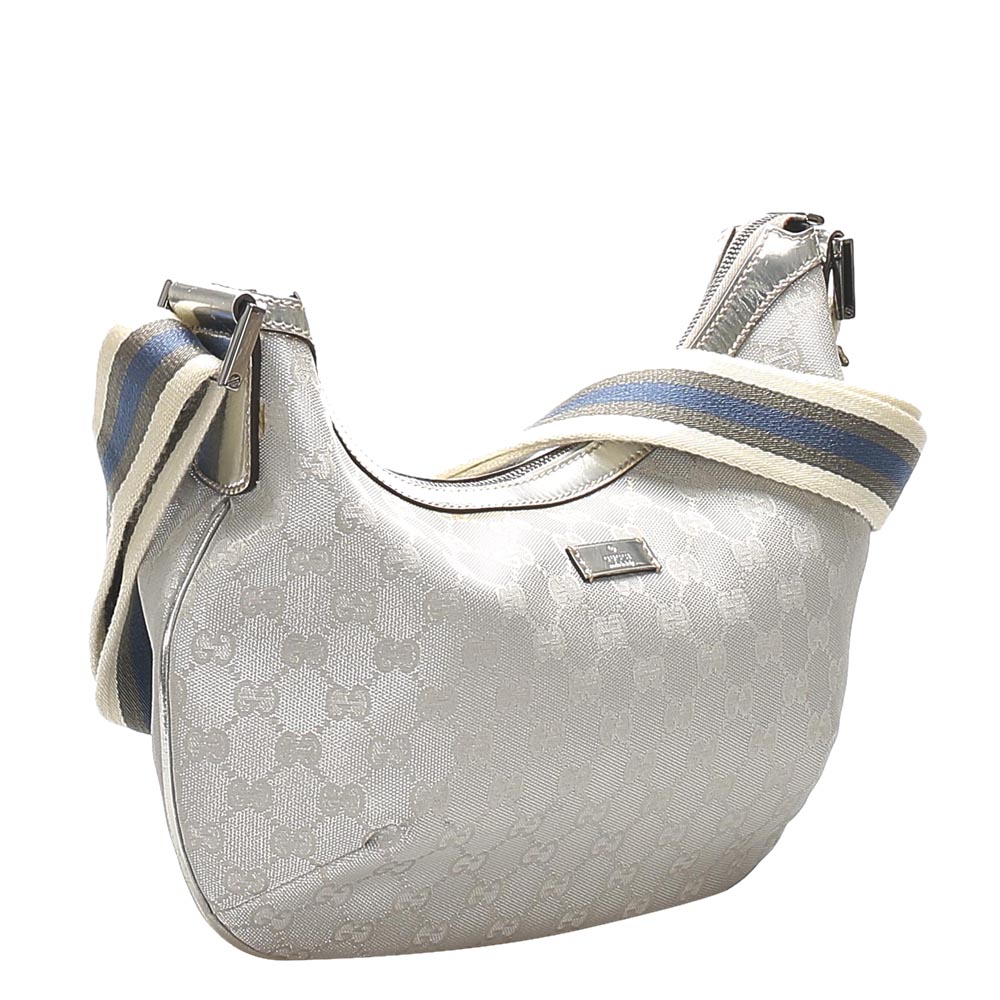 

Gucci Silver/White GG Imprime Canvas Web Shoulder Bag