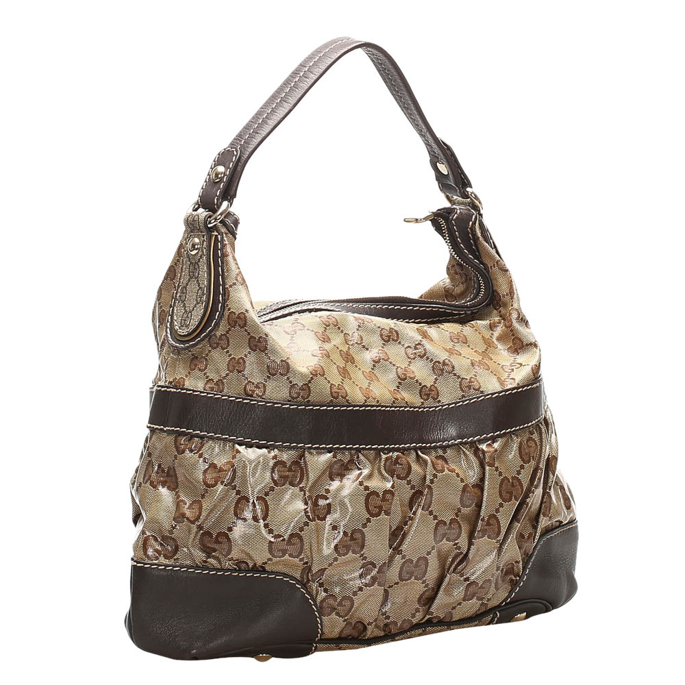 

Gucci Beige/Brown GG Crystal Vinyl Leather Shoulder Bag