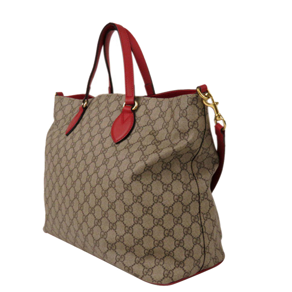 

Gucci Beige/Red GG Supreme Canvas Courrier Soft Satchel Bag, Multicolor