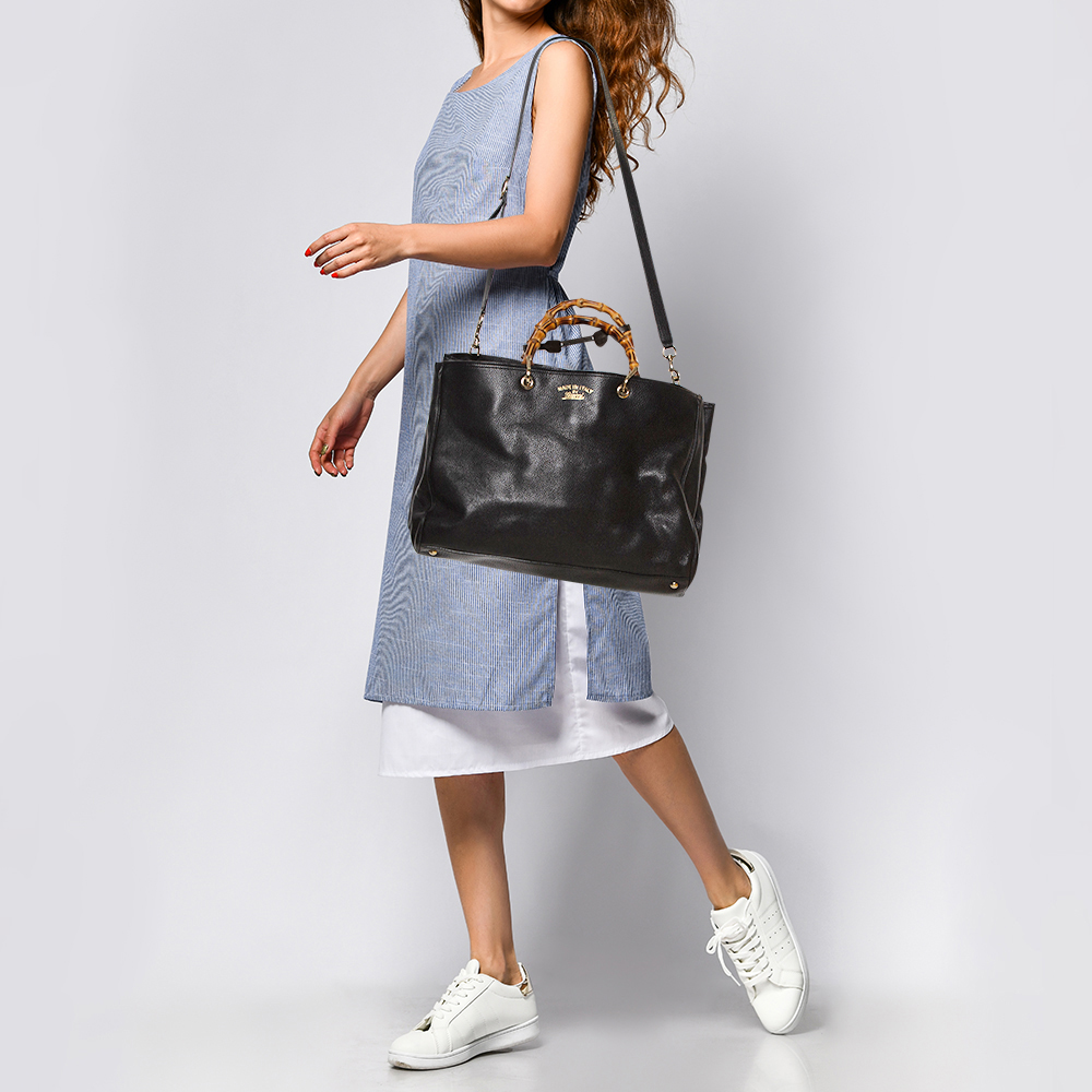 

Gucci Black Leather Large Bamboo Handle Shopper Tote