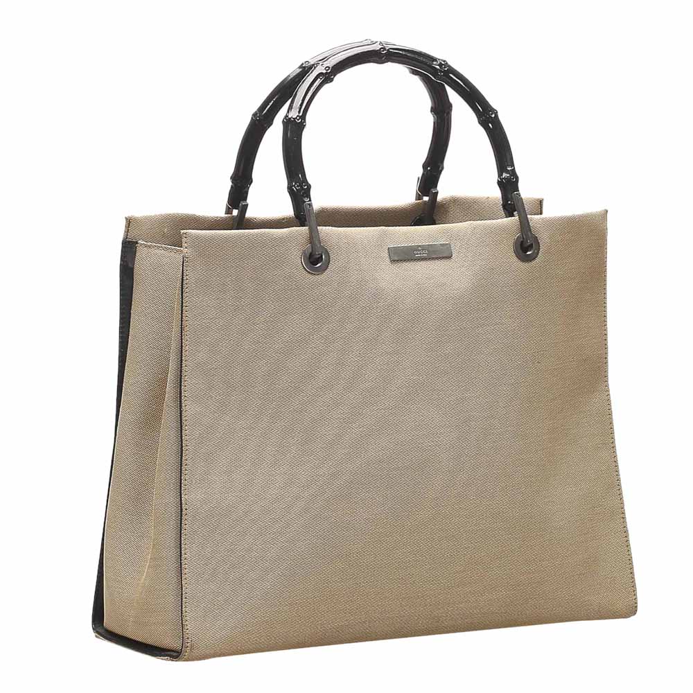 

Gucci Brown Canvas Bamboo Tote Bag